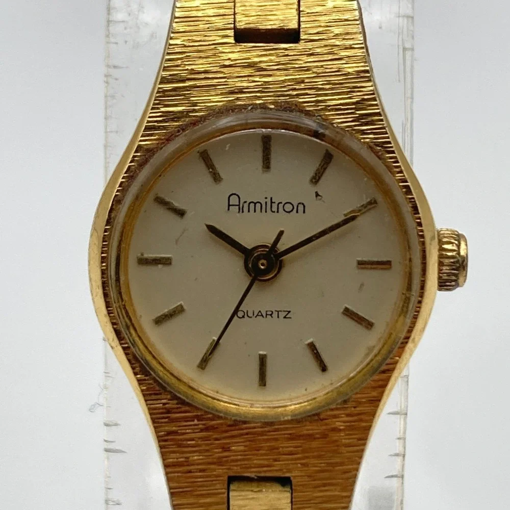 Vintage Armitron Womens Watch 11mm Gold Tone Petite Round New Battery 7
